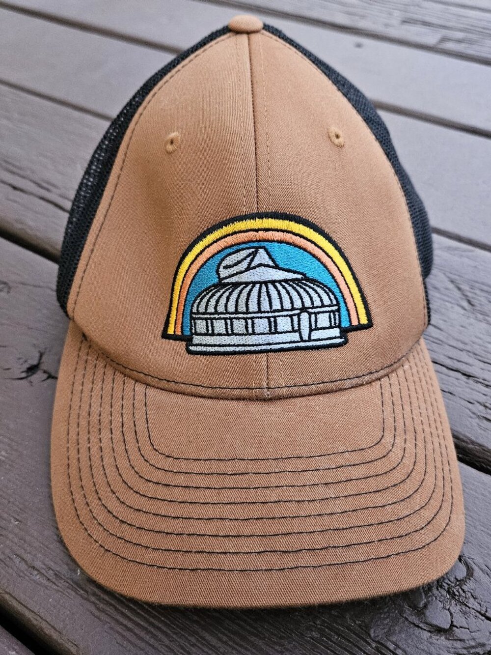 Richardson Style 112 Embroidered Brown & Black Mesh Rainbow Monument Hat